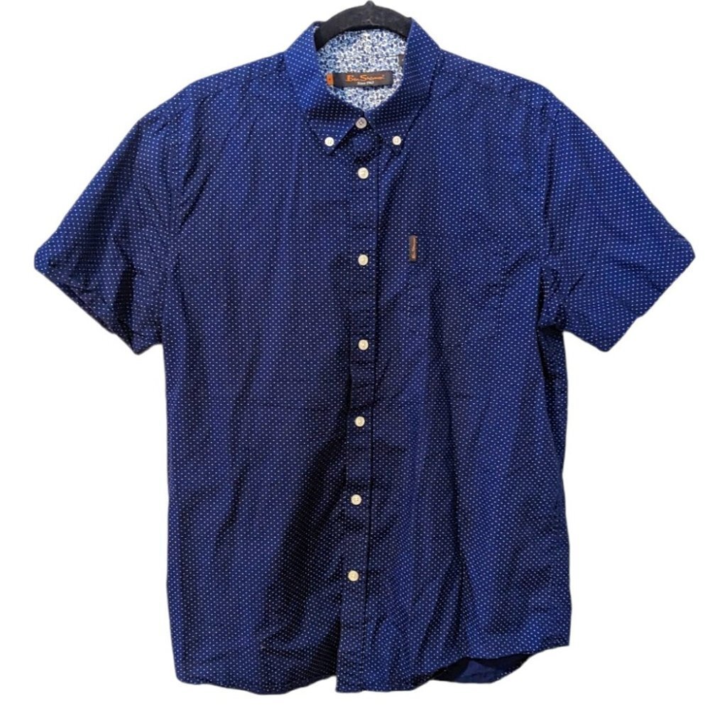 Ben Sherman Button Shirt Blue & White Polka Dots Short Sleeve Women’s